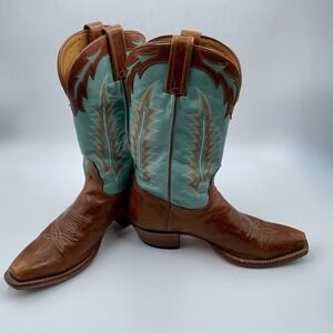 Tony Lama Cowgirl Boots 1071-L Womens 5 Turquoise Teal Brown Western